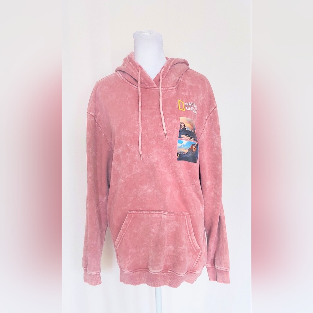 National Geographic Acid Wash Hooded Sweatshirt Adult Sz M Pink Patagonia Chile